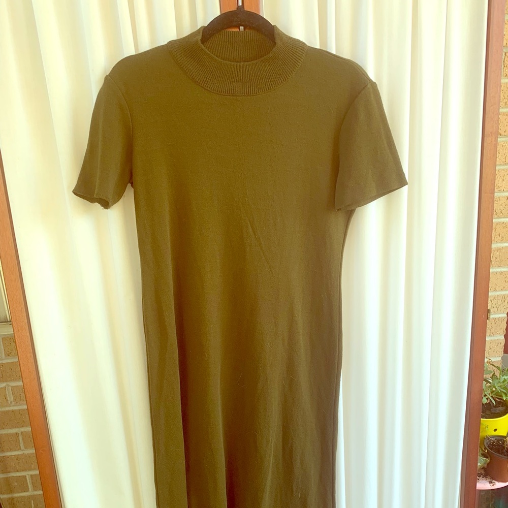 Vintage midi! olive green mock neck dress